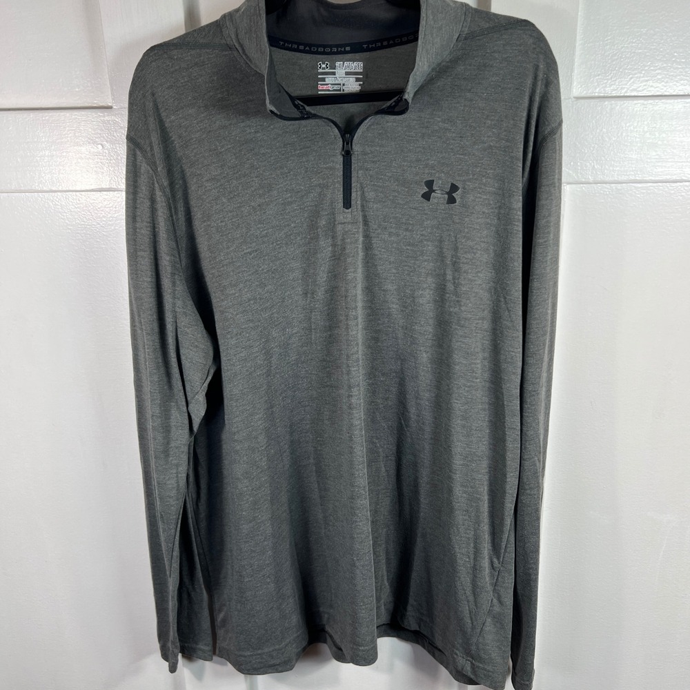 Under Armour Mens 2XL Threadborne HeatGear Quarter Zip Pullover Heather Grey
